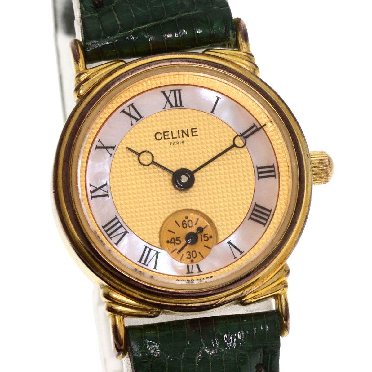 CELINE Watches Quartz Gold Plated, Leather gold Small seconds Shell x Gold dial Women