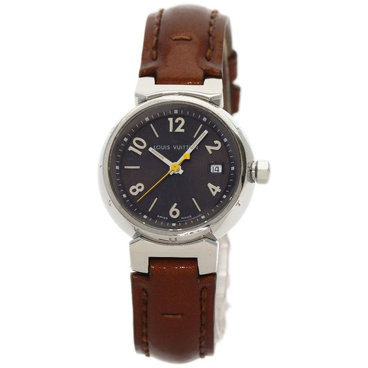 LOUIS VUITTON Watches Quartz Q1211 Stainless Steel, Leather Silver Tambour Brown dial Women