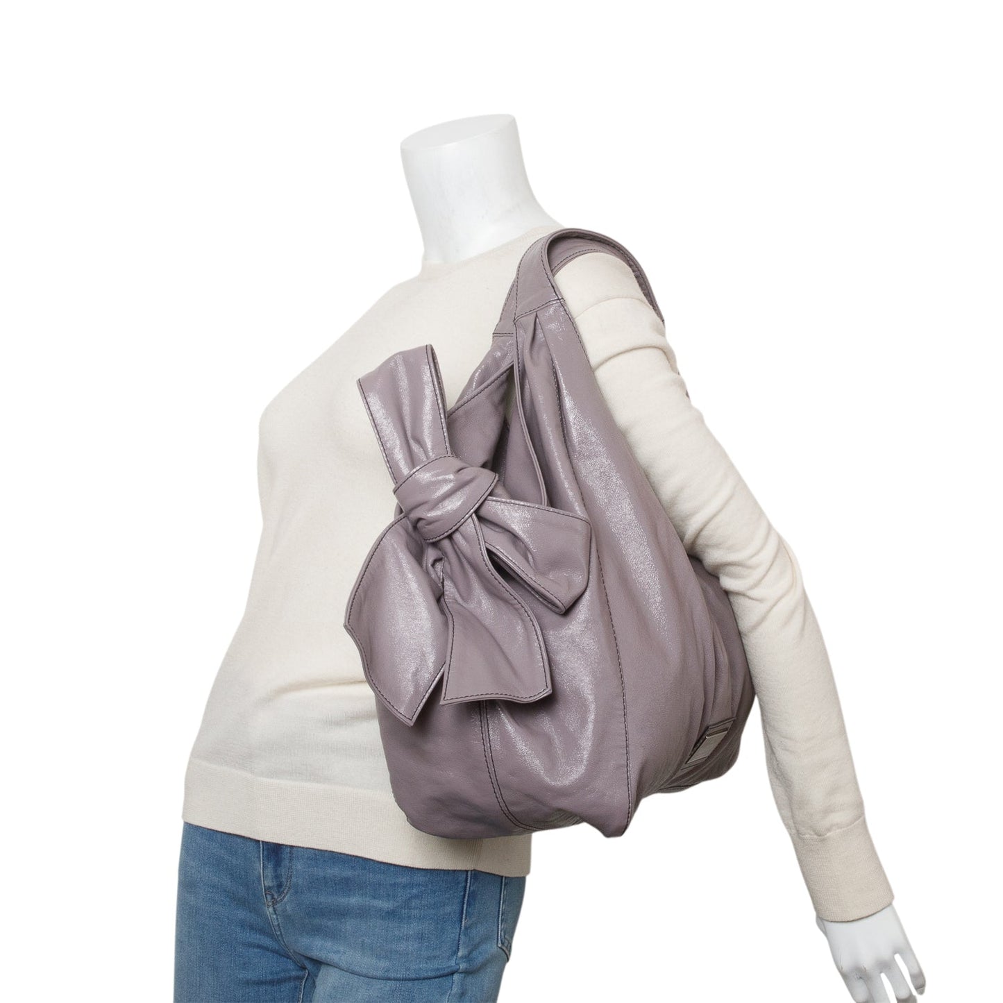 Valentino Purple Patent Leather Bow Hobo Bag