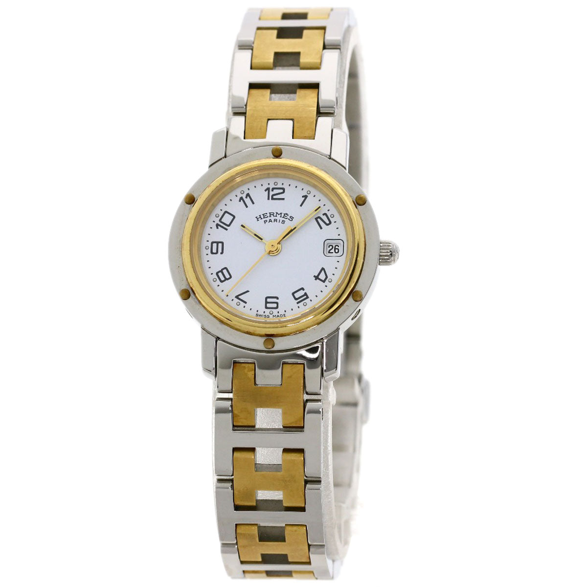 HERMES Watches Quartz CL4.220 Stainless Steel , SSxGP gold Clipper white dial Women