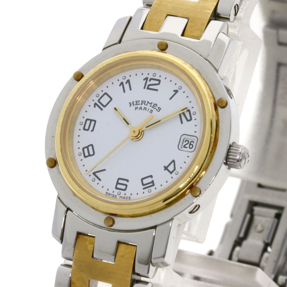 HERMES Watches Quartz CL4.220 Stainless Steel , SSxGP gold Clipper white dial Women