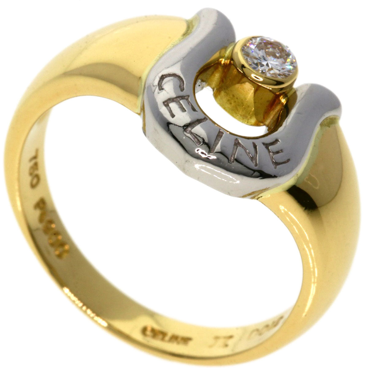 CELINE Ring K18YG , PT900 gold Horseshoe diamond Women
