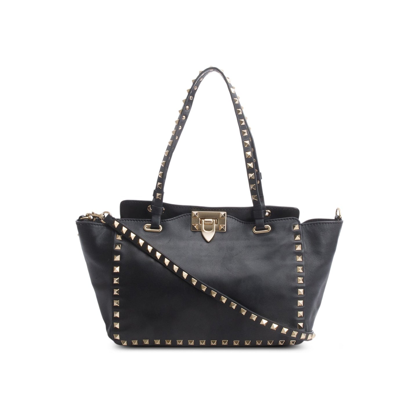 Valentino Black Calfskin Leather Small Rockstud Tote Bag