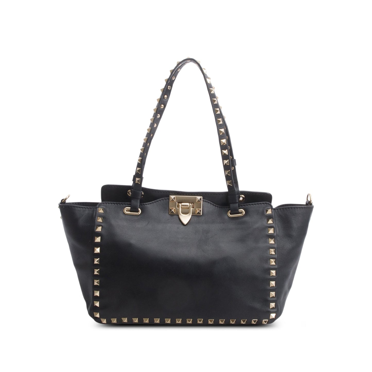 Valentino Black Calfskin Leather Small Rockstud Tote Bag