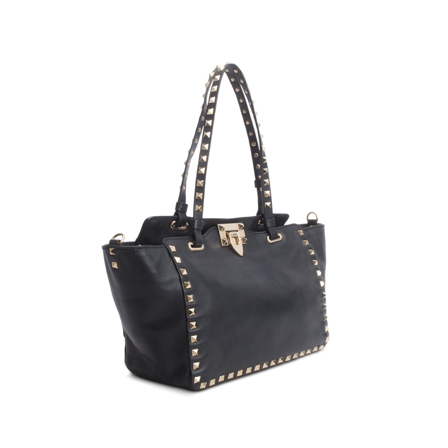 Valentino Black Calfskin Leather Small Rockstud Tote Bag