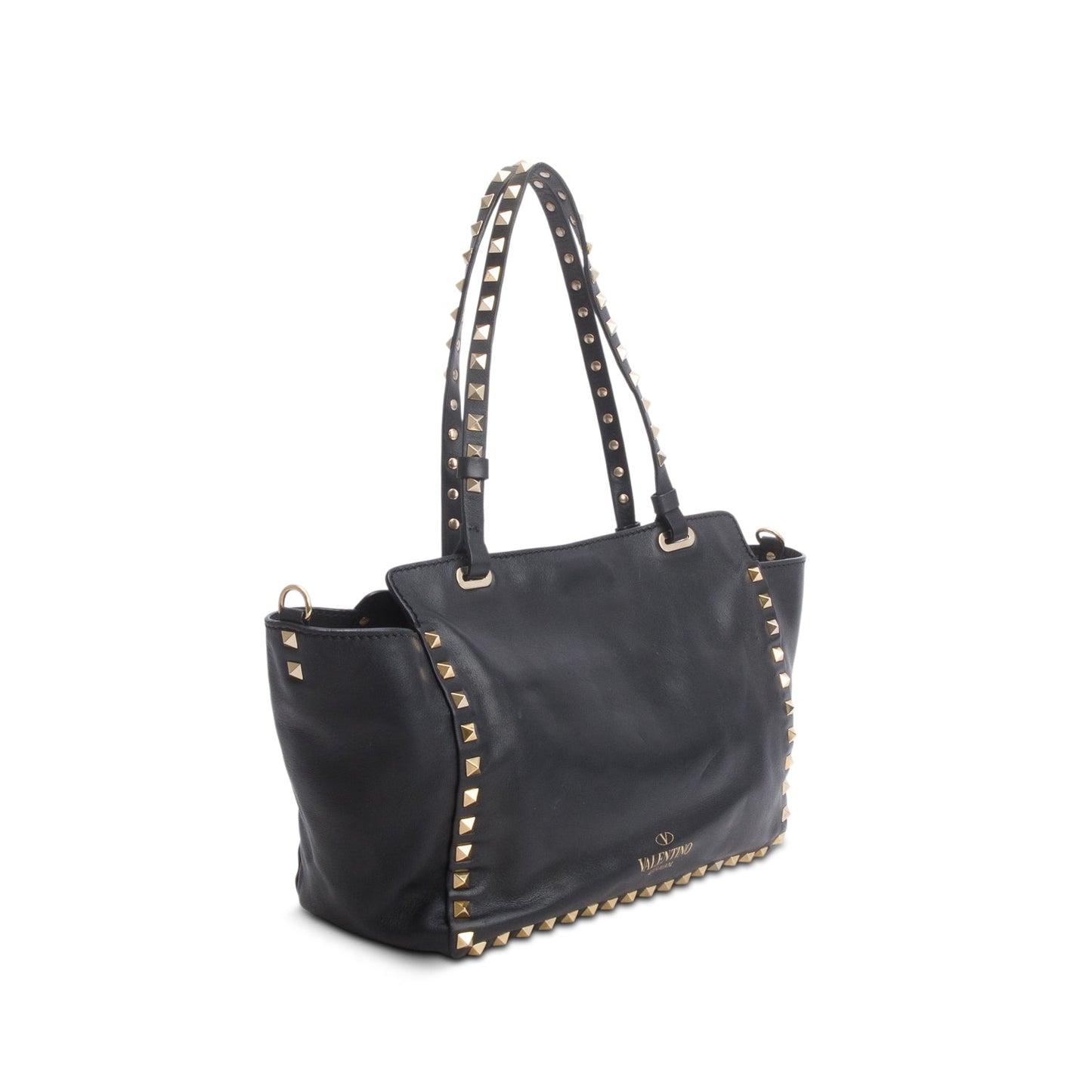 Valentino Black Calfskin Leather Small Rockstud Tote Bag
