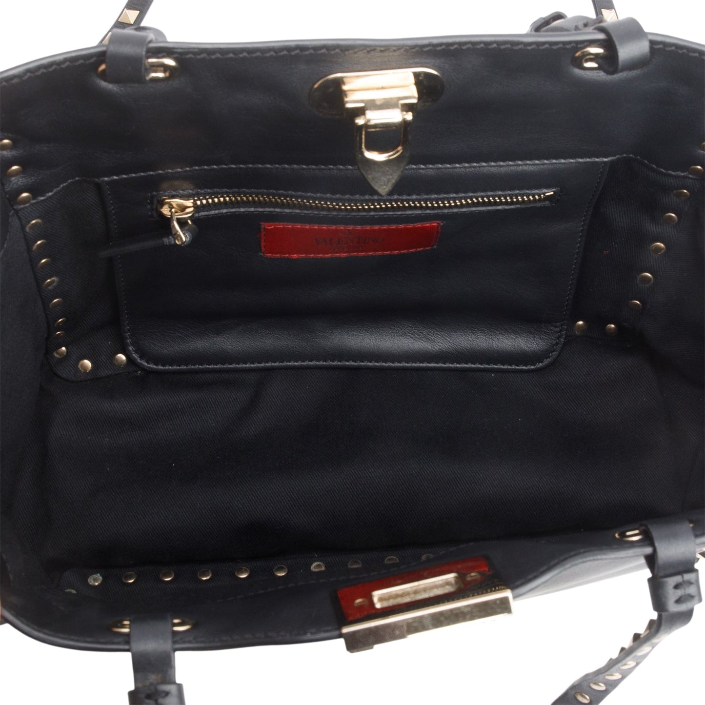 Valentino Black Calfskin Leather Small Rockstud Tote Bag