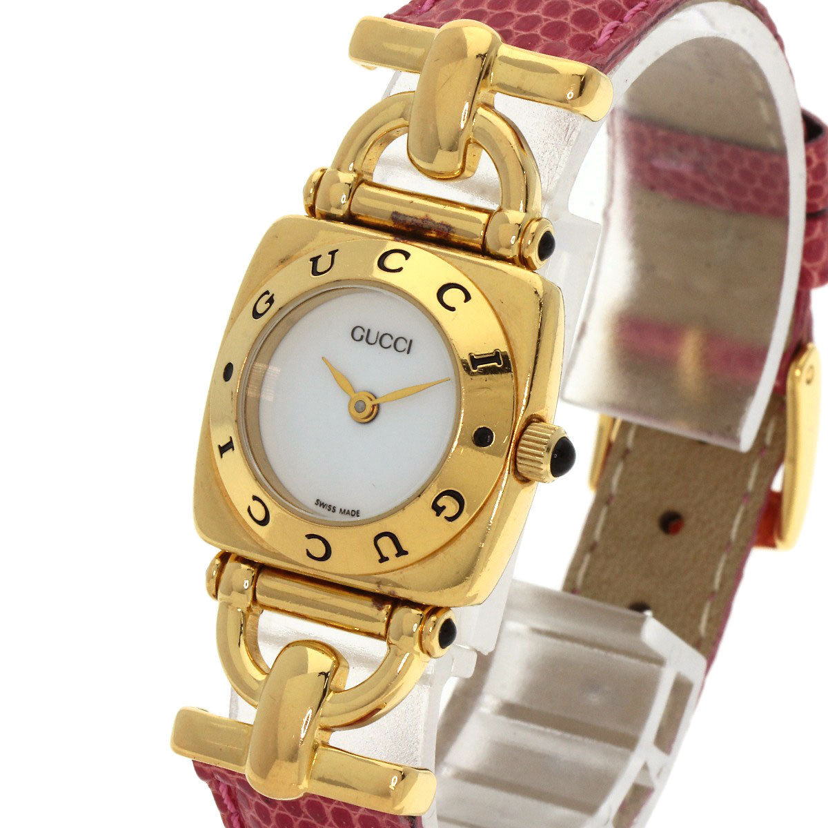 GUCCI Watches Quartz 6300L Gold Plated, Leather gold logo white dial Women