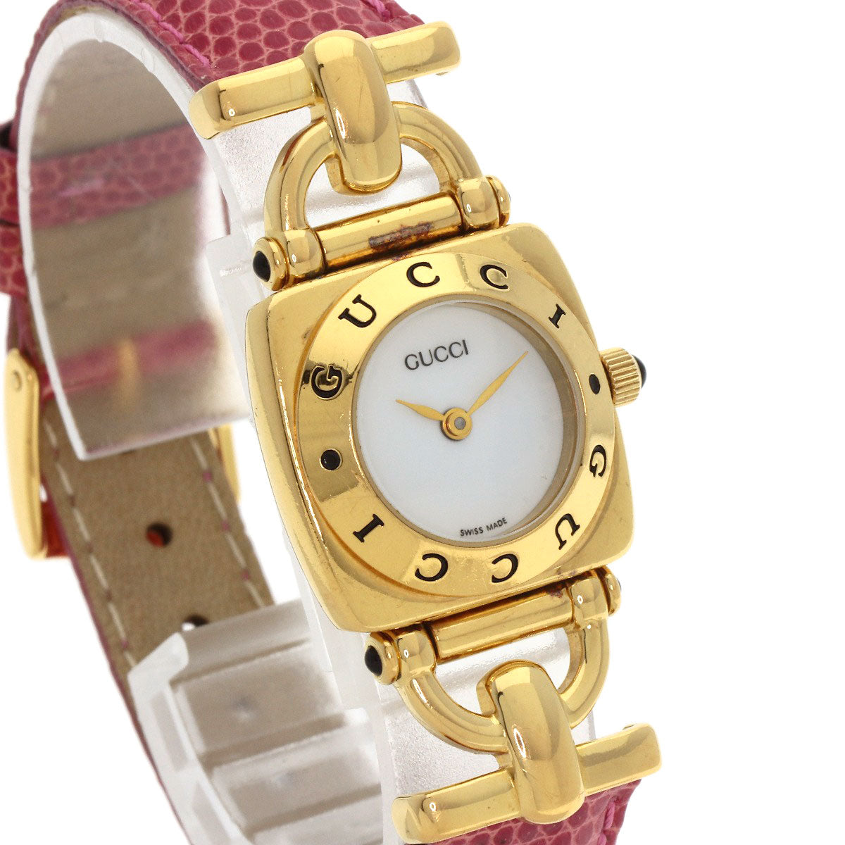 GUCCI Watches Quartz 6300L Gold Plated, Leather gold logo white dial Women