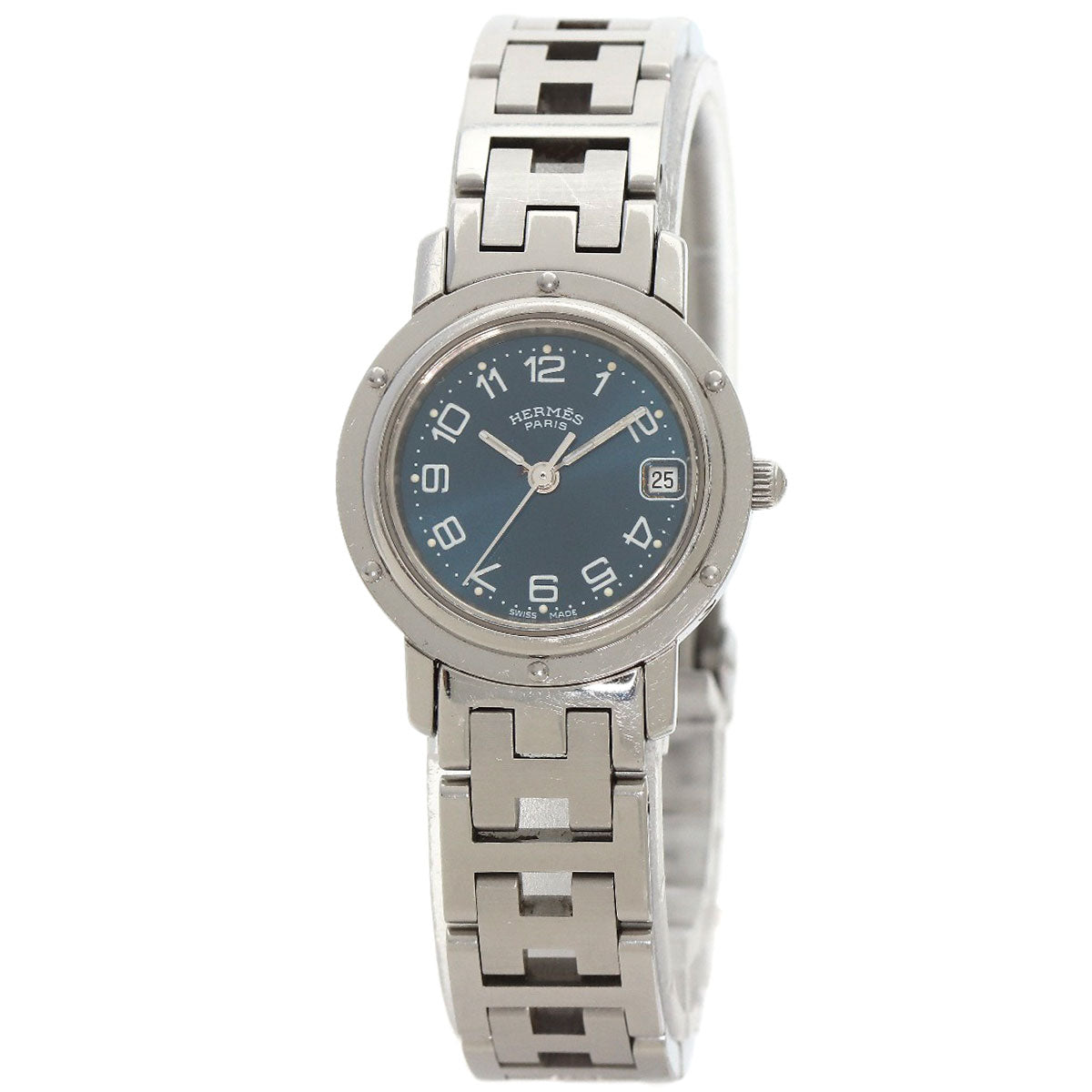 HERMES Watches Quartz CL4.210 Stainless Steel , Stainless Steel Silver Clipper Navy dial Women