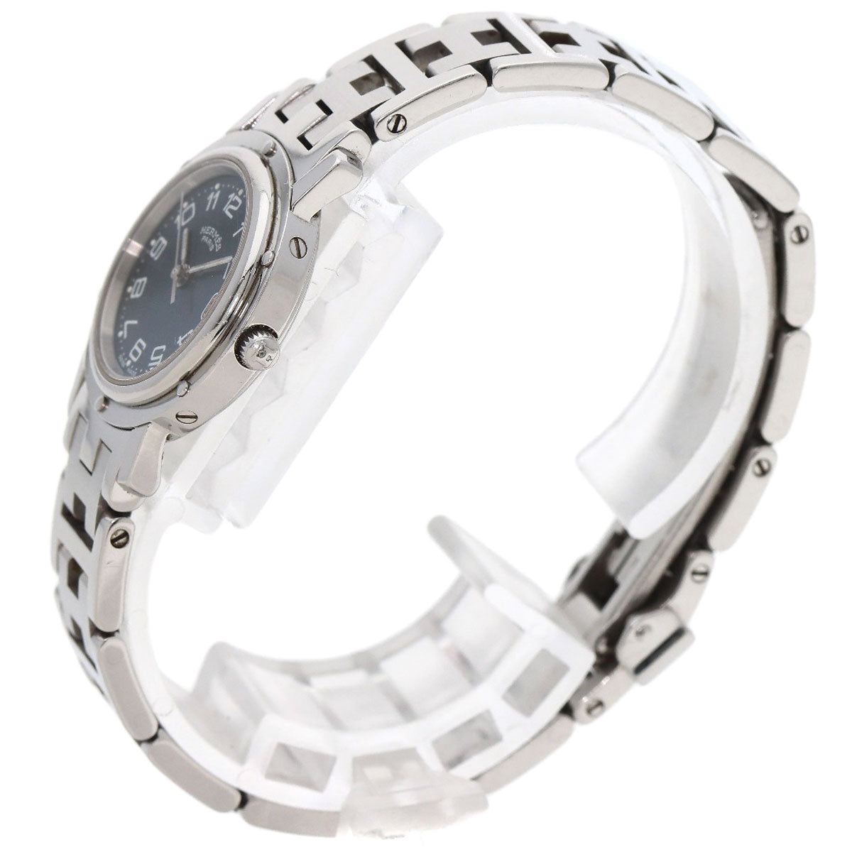 HERMES Watches Quartz CL4.210 Stainless Steel , Stainless Steel Silver Clipper Navy dial Women