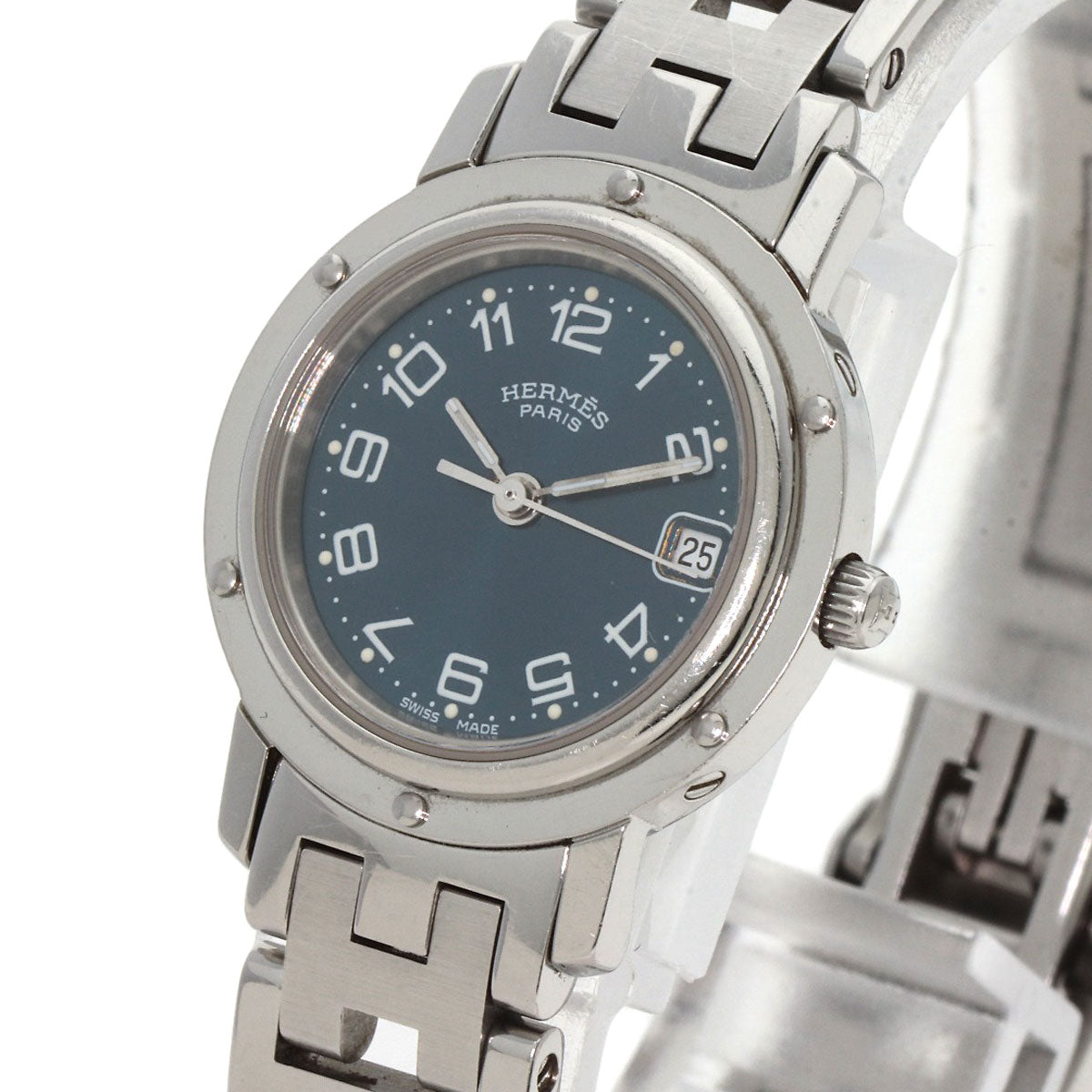 HERMES Watches Quartz CL4.210 Stainless Steel , Stainless Steel Silver Clipper Navy dial Women