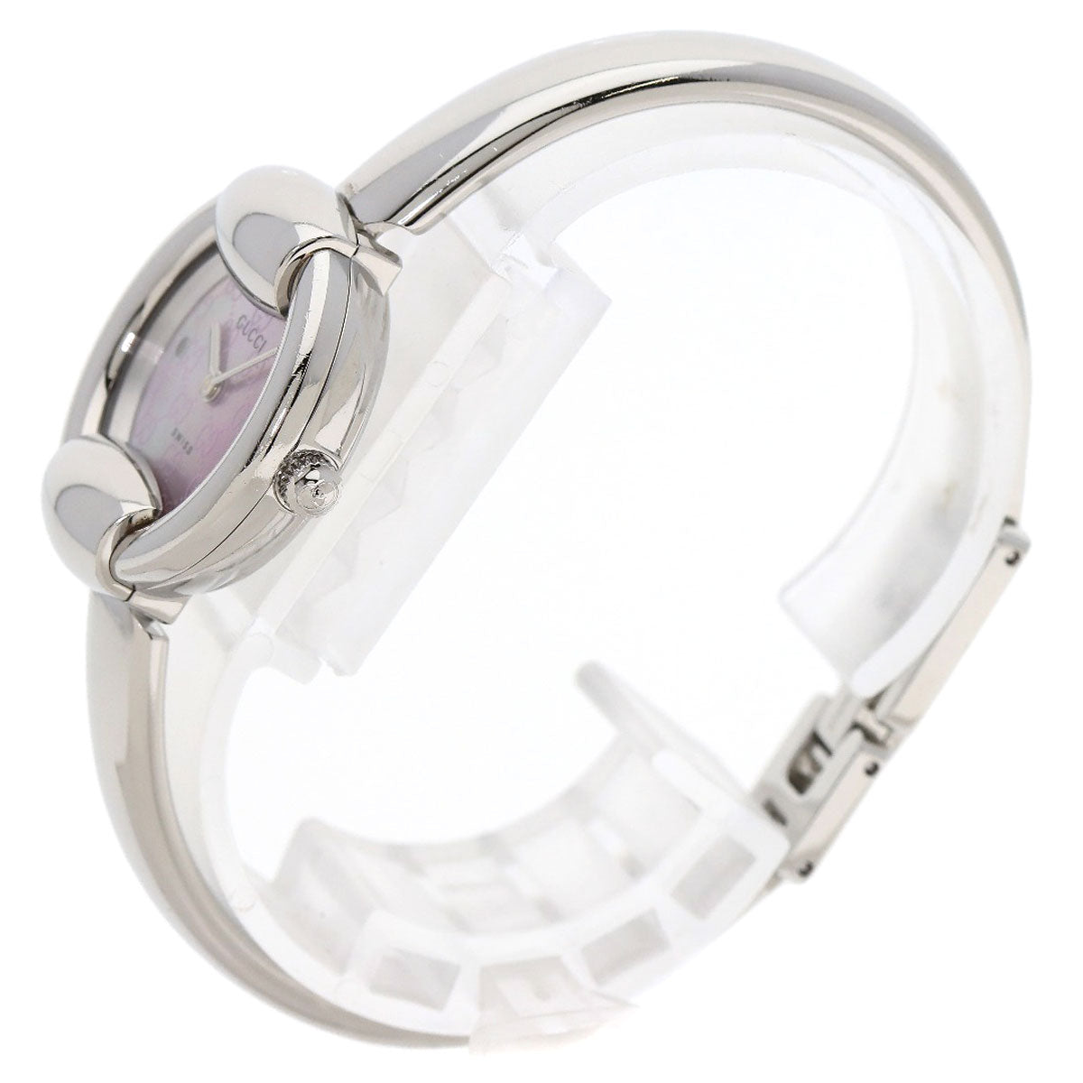 GUCCI Watches Quartz 1400L Stainless Steel , Stainless Steel Silver Round Face GG Pink Shell Bangle Pink shell dial Women