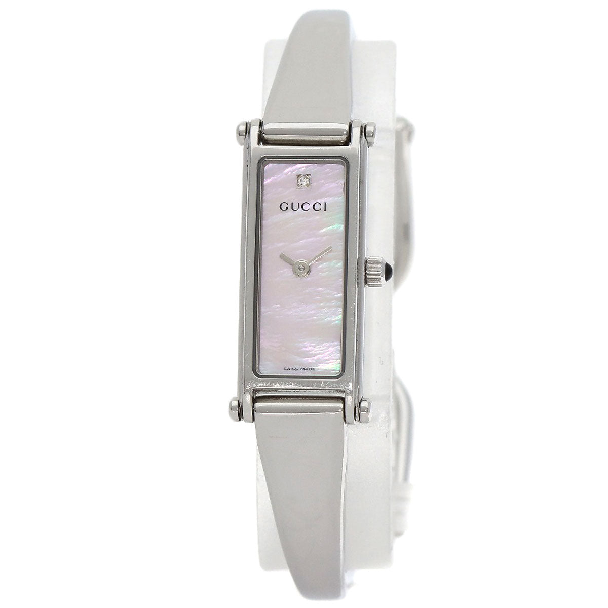 GUCCI Watches Quartz 1500L Stainless Steel , Stainless Steel Silver Square Face 1P Diamond Bangle shell dial Women