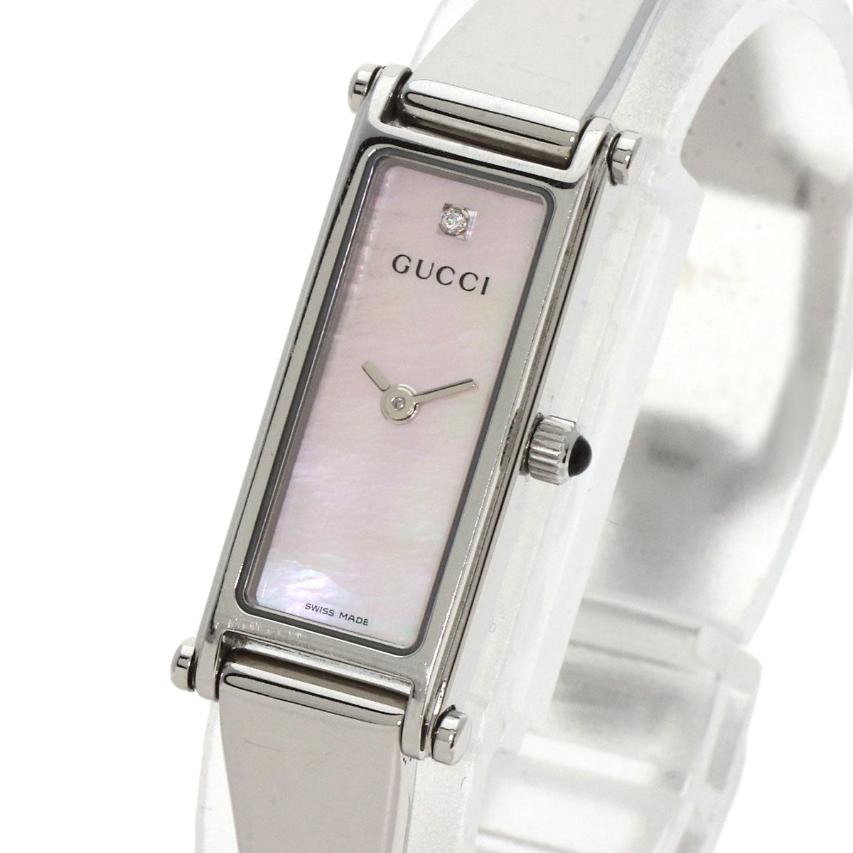 GUCCI Watches Quartz 1500L Stainless Steel , Stainless Steel Silver Square Face 1P Diamond Bangle shell dial Women