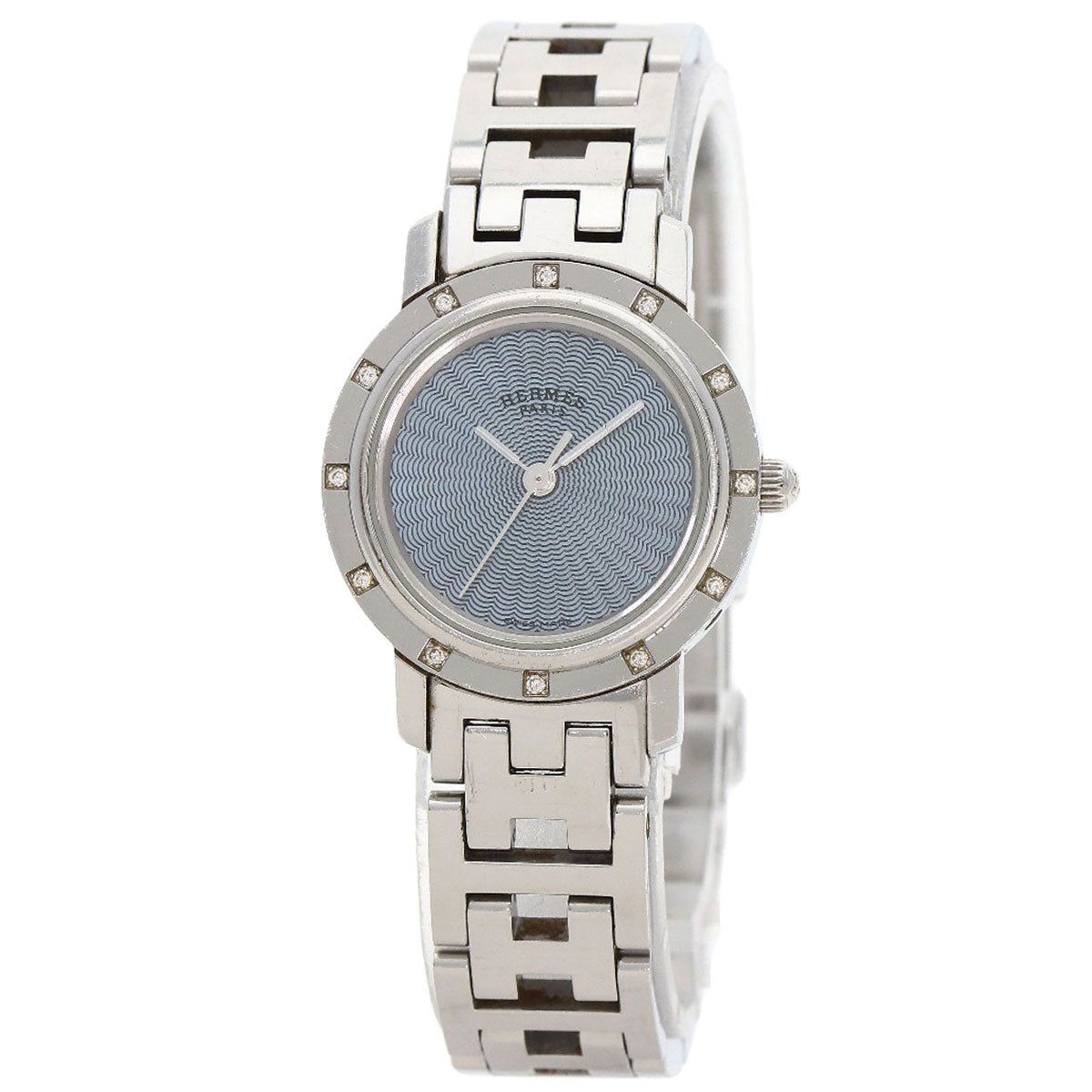HERMES Watches Quartz CL4.230 Stainless Steel , Stainless Steel Silver Clipper Nacle 12P Diamond Bezel Blue shell dial Women