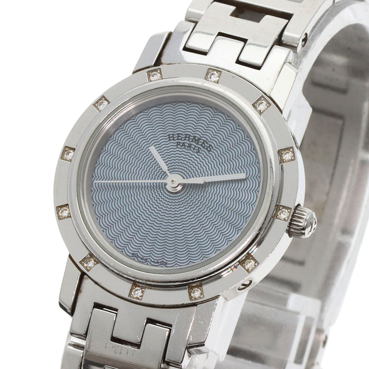 HERMES Watches Quartz CL4.230 Stainless Steel , Stainless Steel Silver Clipper Nacle 12P Diamond Bezel Blue shell dial Women