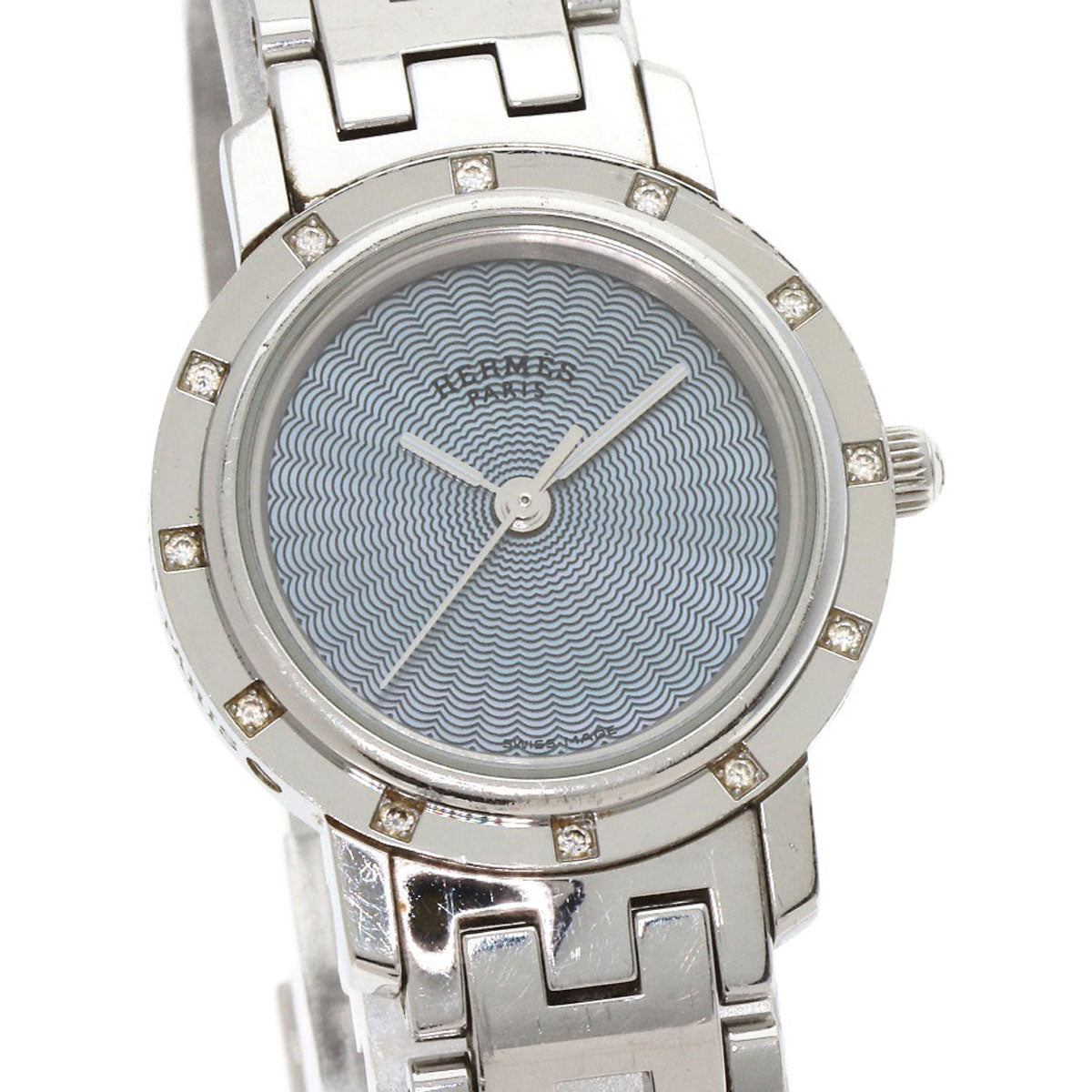 HERMES Watches Quartz CL4.230 Stainless Steel , Stainless Steel Silver Clipper Nacle 12P Diamond Bezel Blue shell dial Women