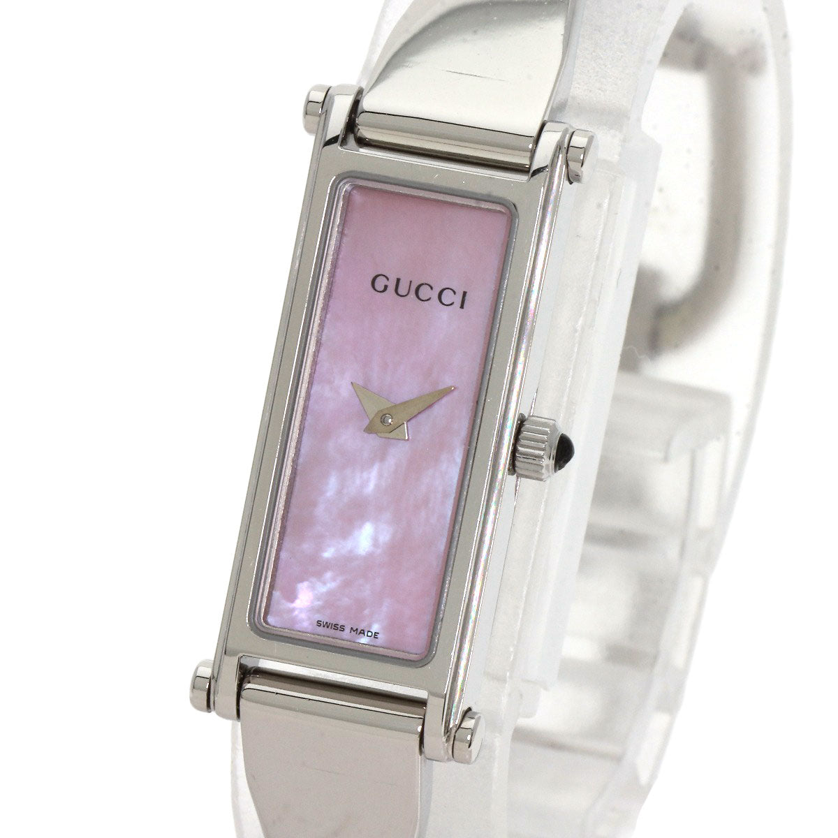 GUCCI Watches Quartz 1500L Stainless Steel , Stainless Steel Silver Square face bangle Pink shell dial Women