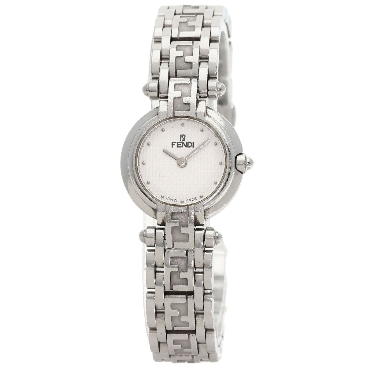 FENDI Watches Quartz 750L Stainless Steel , Stainless Steel Silver Zucca Pattern Round Face white dial Women