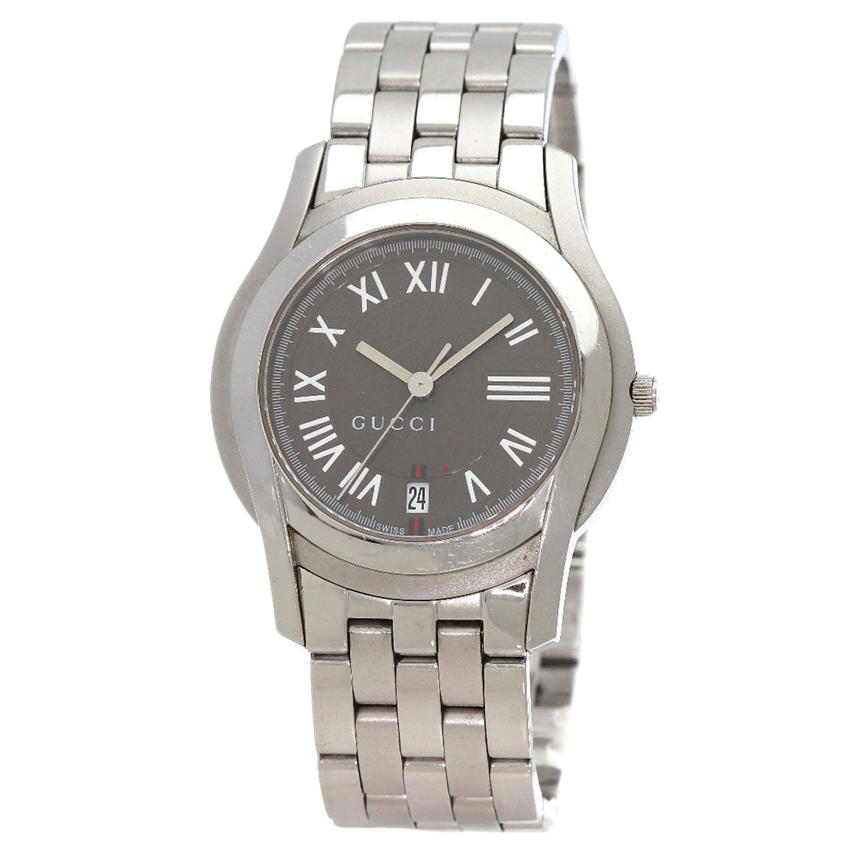 GUCCI Watches Quartz 5500M Stainless Steel , Stainless Steel Silver Round face gray dial mens