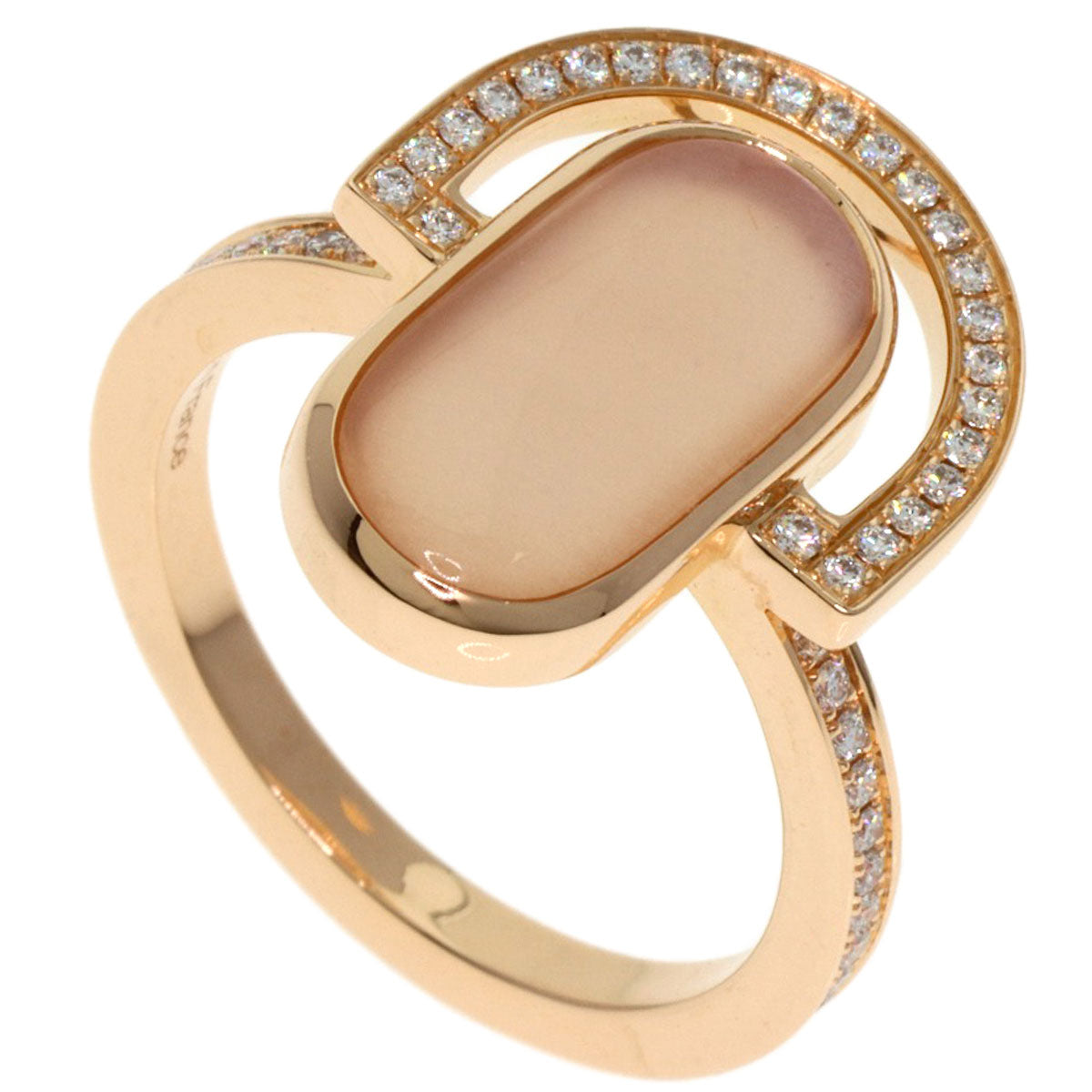 HERMES Ring 18K Pink Gold gold A l Ecoute Moonstone Diamond #49