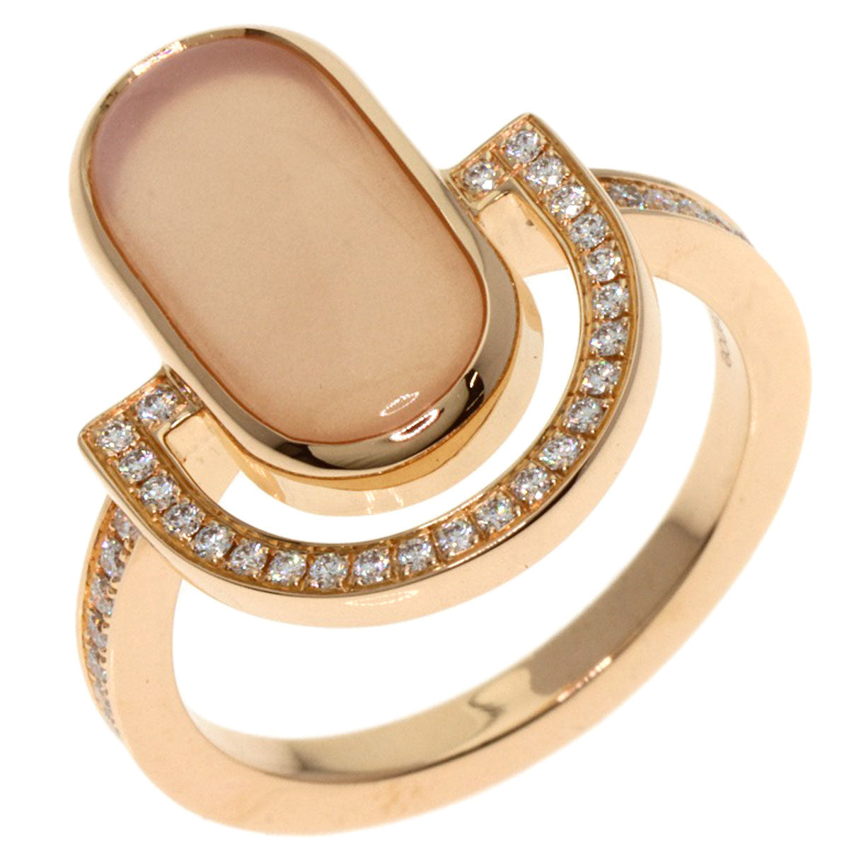 HERMES Ring 18K Pink Gold gold A l Ecoute Moonstone Diamond #49