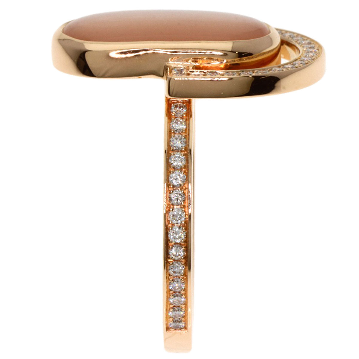 HERMES Ring 18K Pink Gold gold A l Ecoute Moonstone Diamond #49