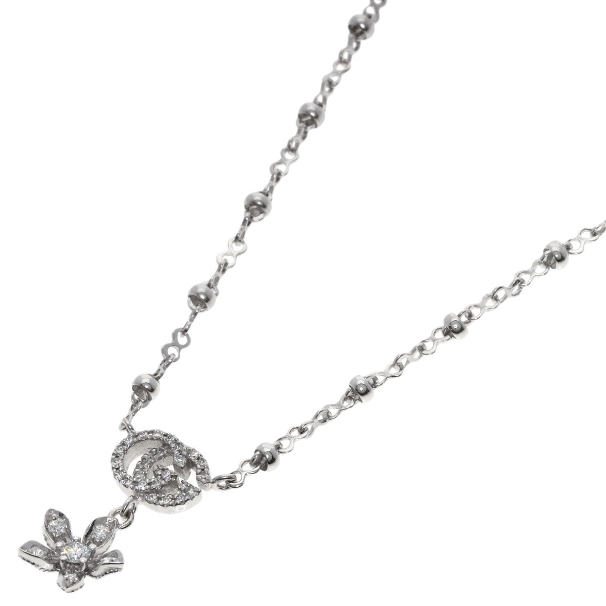 GUCCI Necklace K18WG Silver GG Flora Diamond