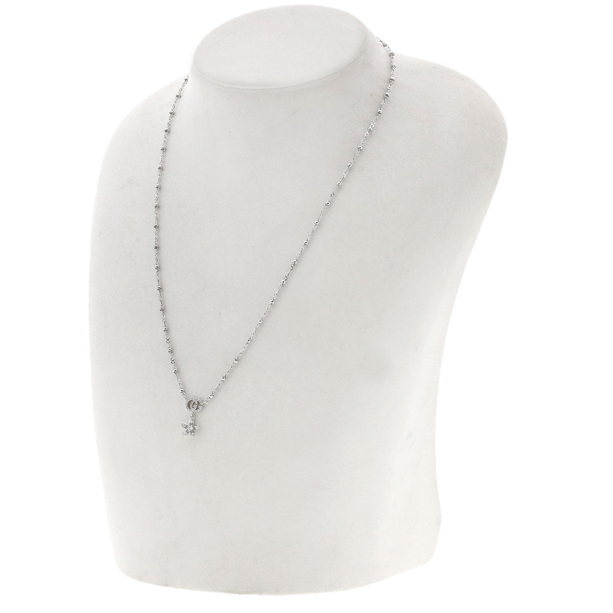 GUCCI Necklace K18WG Silver GG Flora Diamond