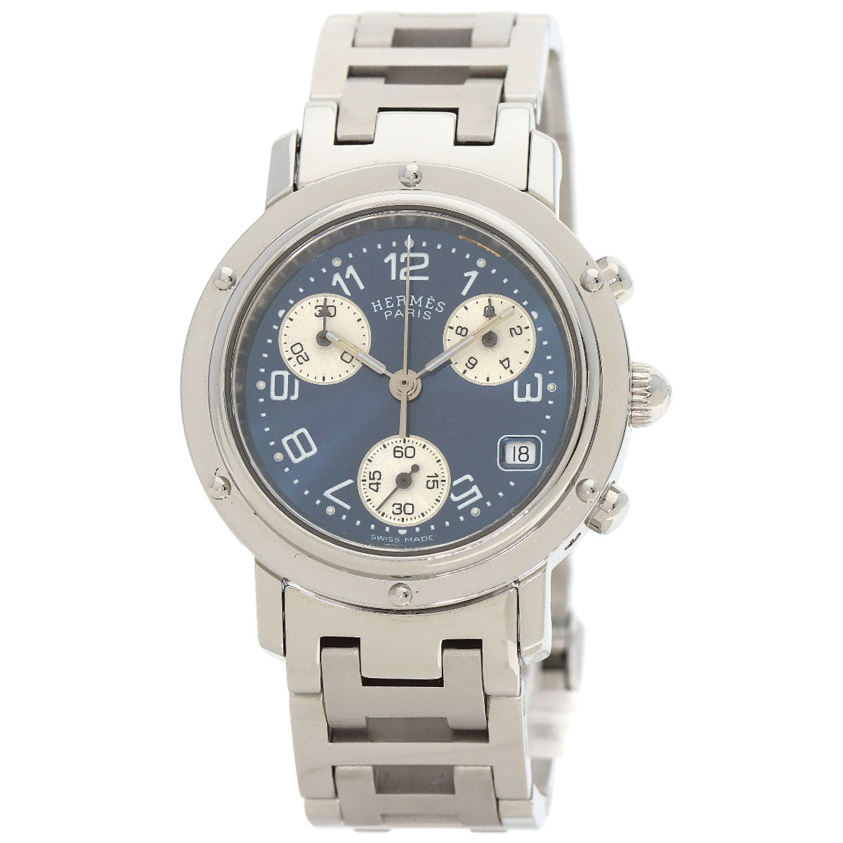 HERMES Watches Quartz CL1.310 Stainless Steel Silver Clipper Chronograph blue dial