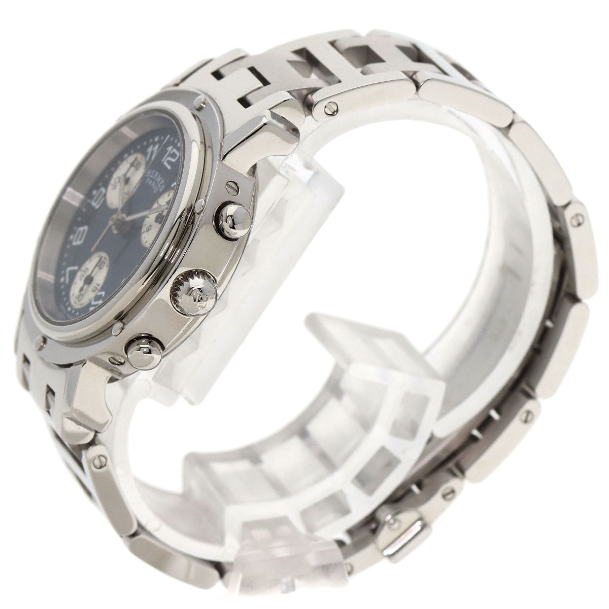 HERMES Watches Quartz CL1.310 Stainless Steel Silver Clipper Chronograph blue dial
