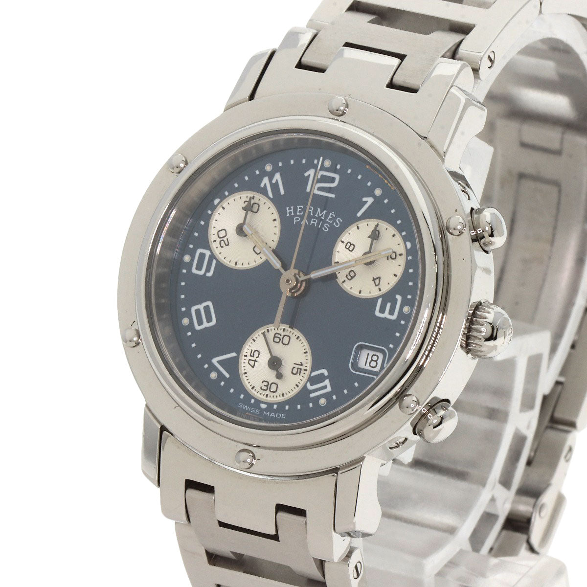 HERMES Watches Quartz CL1.310 Stainless Steel Silver Clipper Chronograph blue dial