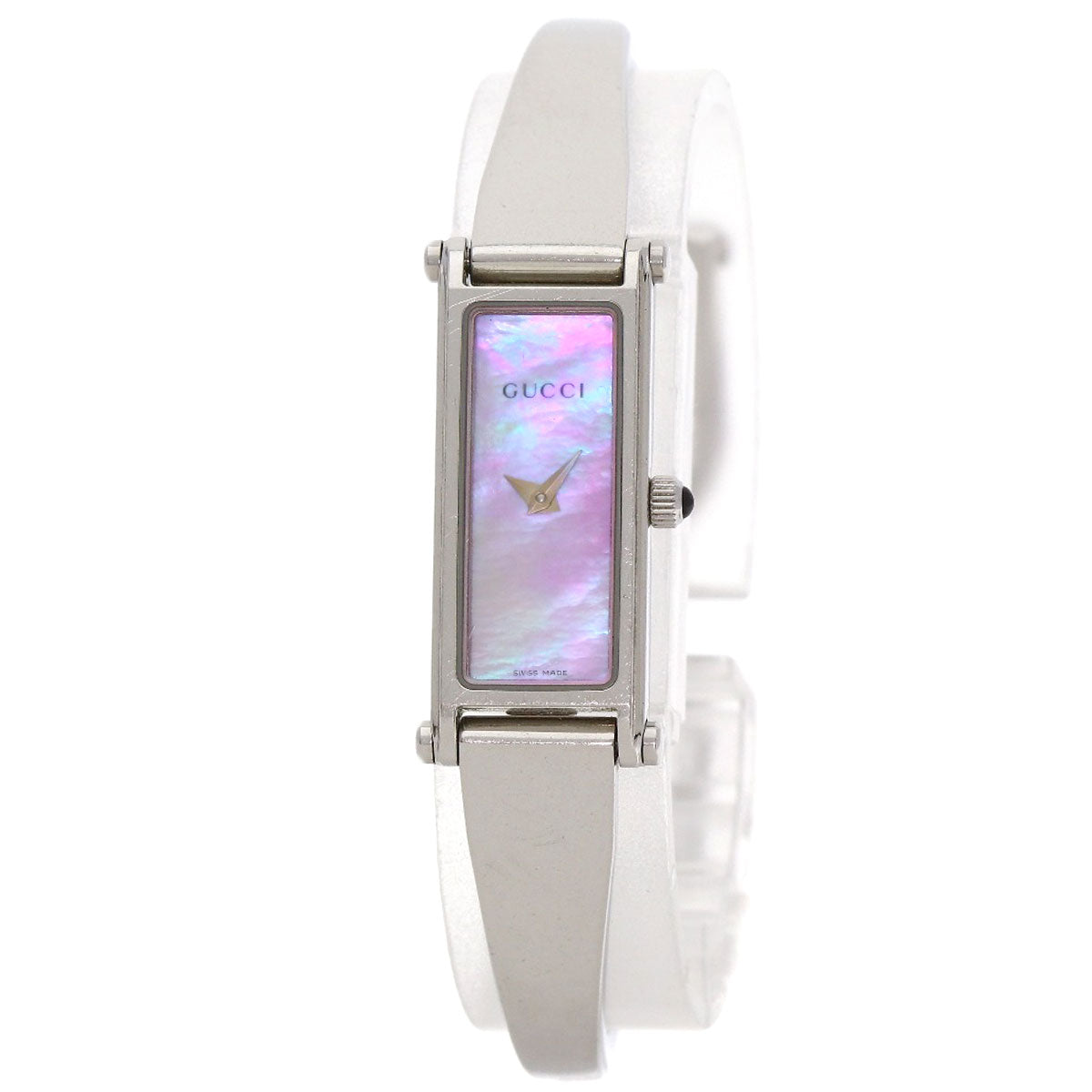 GUCCI Watches Quartz 1500L Stainless Steel Silver Square Face Bangle with Pink Shell Pink shell dial