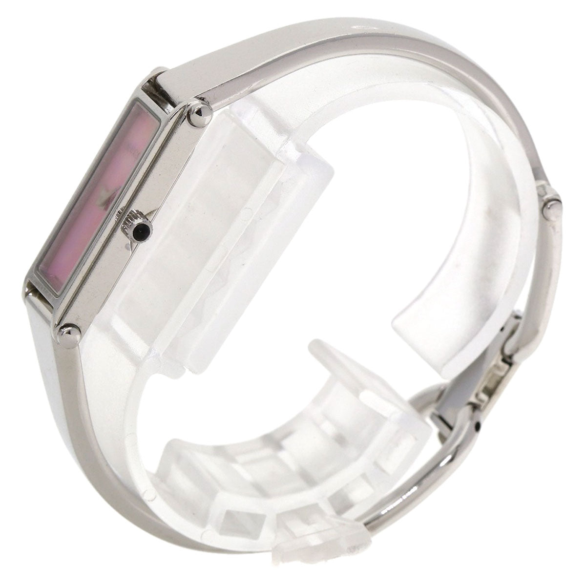 GUCCI Watches Quartz 1500L Stainless Steel Silver Square Face Bangle with Pink Shell Pink shell dial