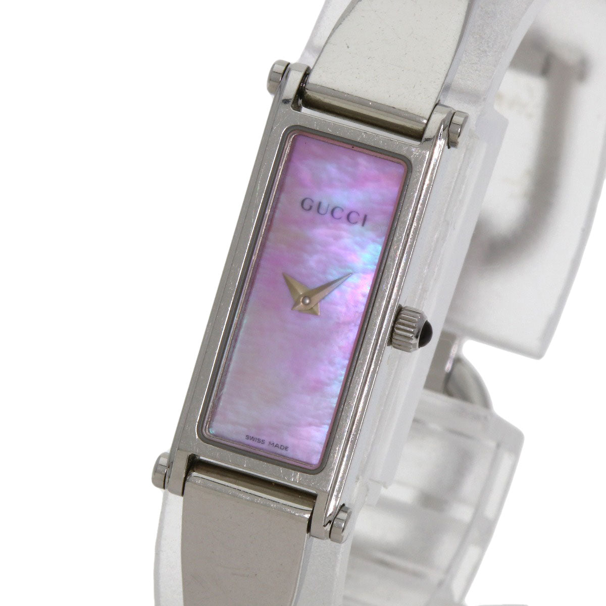 GUCCI Watches Quartz 1500L Stainless Steel Silver Square Face Bangle with Pink Shell Pink shell dial
