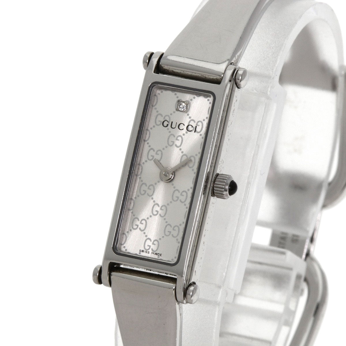 GUCCI Watches Quartz 1500L Stainless Steel Silver GG square face bangle Silver dial