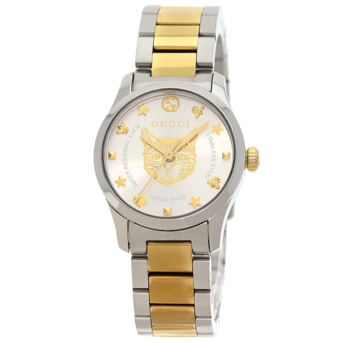 GUCCI Watches Quartz 126.5 Stainless Steel gold G Timeless Cat Silver dial