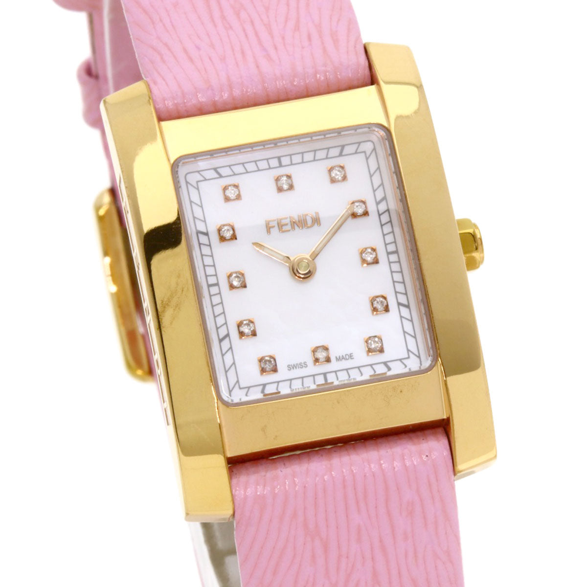 FENDI Watches Quartz 7000L Gold Plated gold Square face 12P diamond White shell dial
