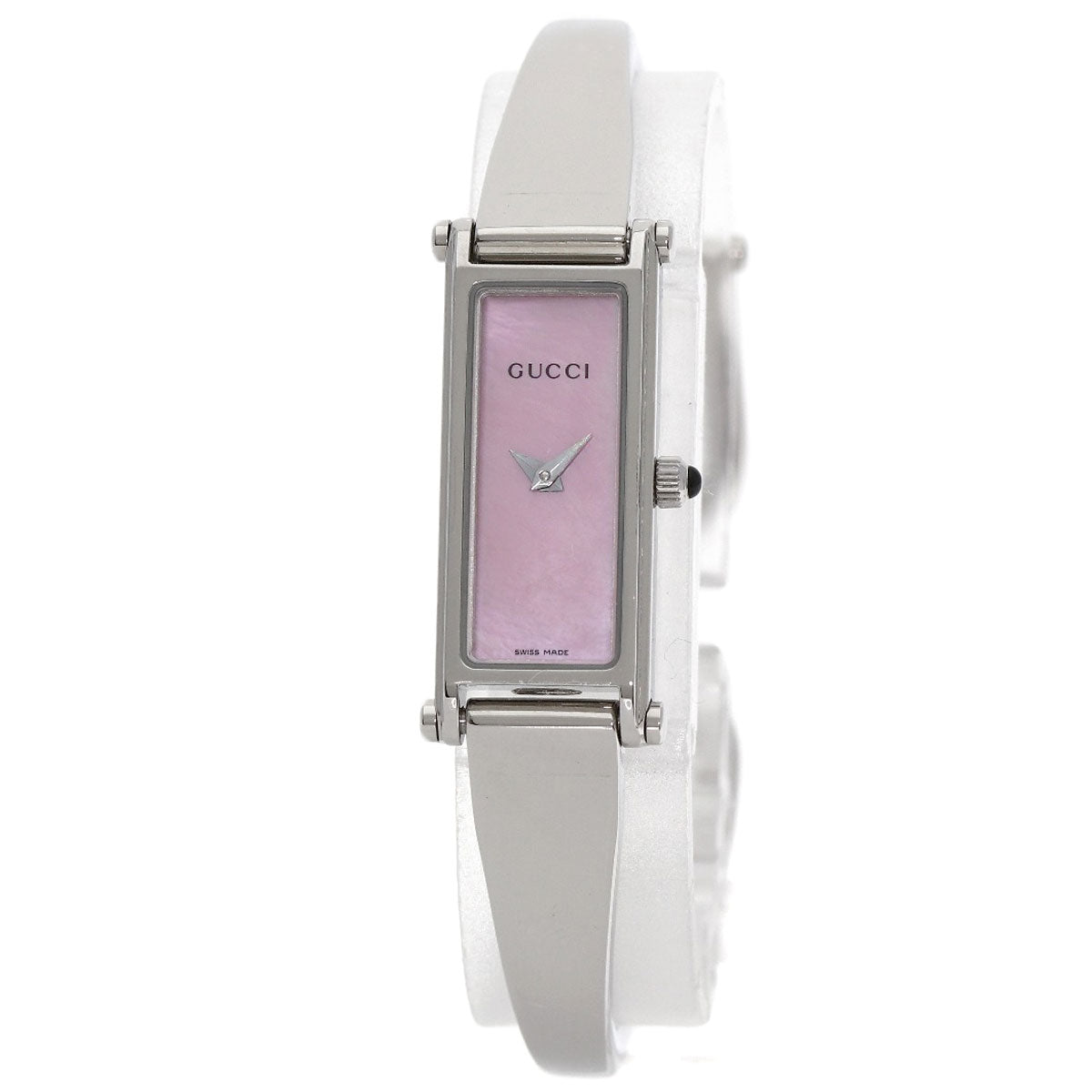 GUCCI Watches Quartz 1500L Stainless Steel Silver Square Face Bangle with Pink Shell Pink shell dial