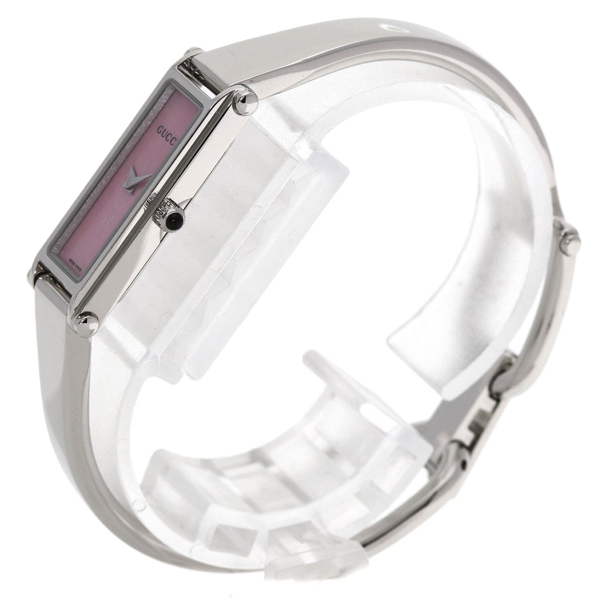 GUCCI Watches Quartz 1500L Stainless Steel Silver Square Face Bangle with Pink Shell Pink shell dial