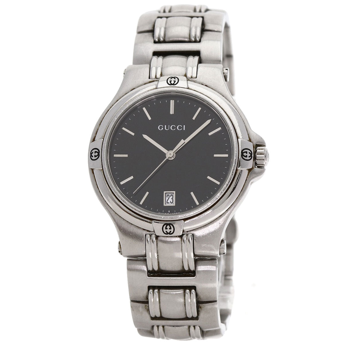 GUCCI Watches Quartz 9040M Stainless Steel Silver Round face black dial
