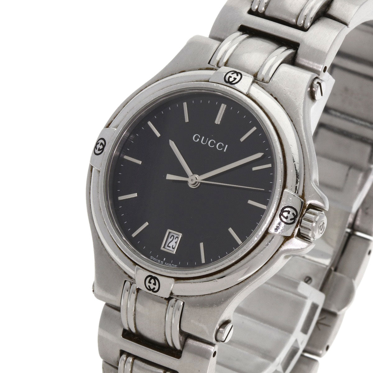 GUCCI Watches Quartz 9040M Stainless Steel Silver Round face black dial