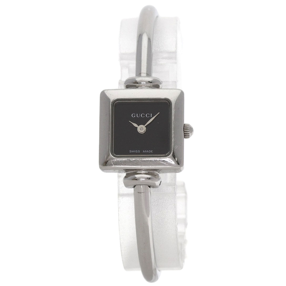 GUCCI Watches Quartz 1900L Stainless Steel Silver Square face bangle black dial