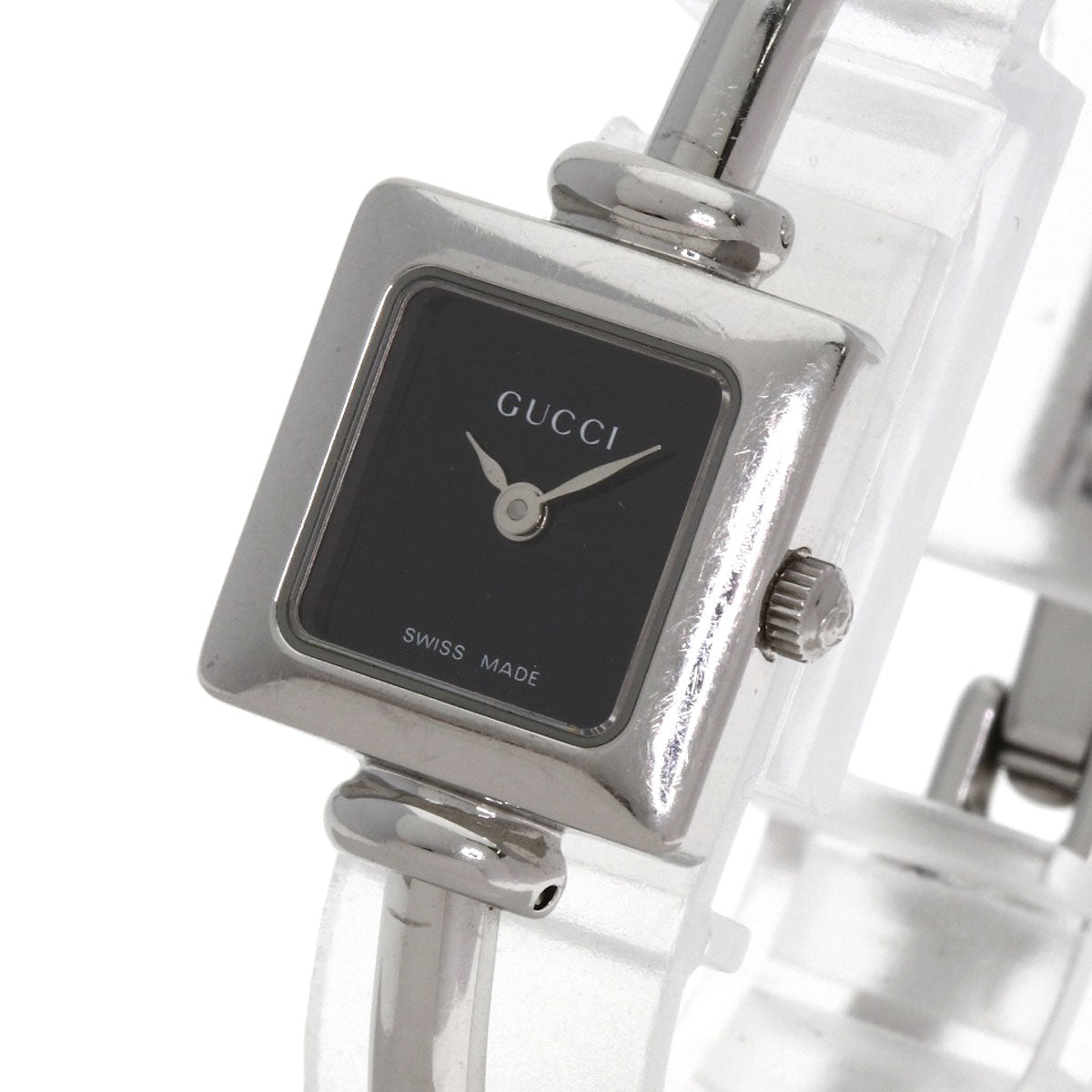 GUCCI Watches Quartz 1900L Stainless Steel Silver Square face bangle black dial
