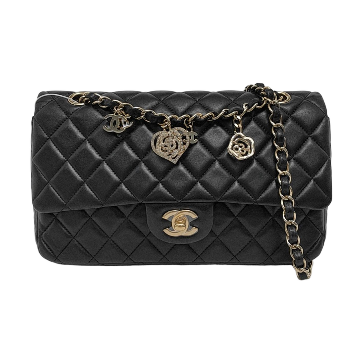 Chanel Valentine's Heart Charm Flap Medium Black Lambskin Leather Gold Hardware 2014