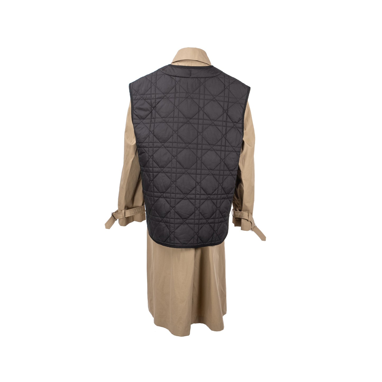 Size 36 Trench Coat With Macrocannage Quilted Vest Cotton/Polyester Beige/Black