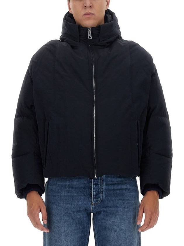 Luxury Bottega Veneta Tech Nylon Puffer Zip Up Jacket Navy