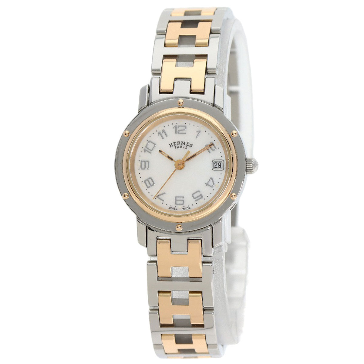 HERMES Watches Quartz CL4.221 Stainless Steel gold Clipper Nacre White shell dial