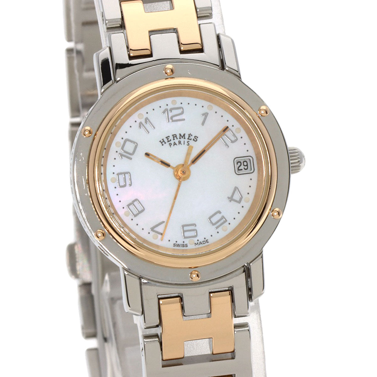 HERMES Watches Quartz CL4.221 Stainless Steel gold Clipper Nacre White shell dial